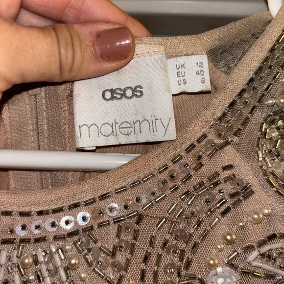 ASOS Maternity Dress in Cream with Sequin Embellishments - Picture 5 of 9
